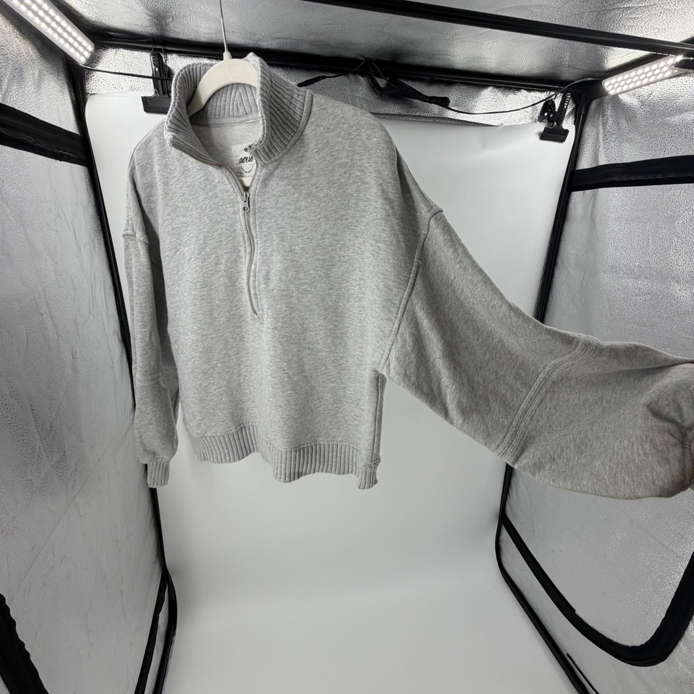 Aerie Womens Quarter Zip Sweatshirt Heather Gray Oversized Pullover Small - Picture 2 of 7